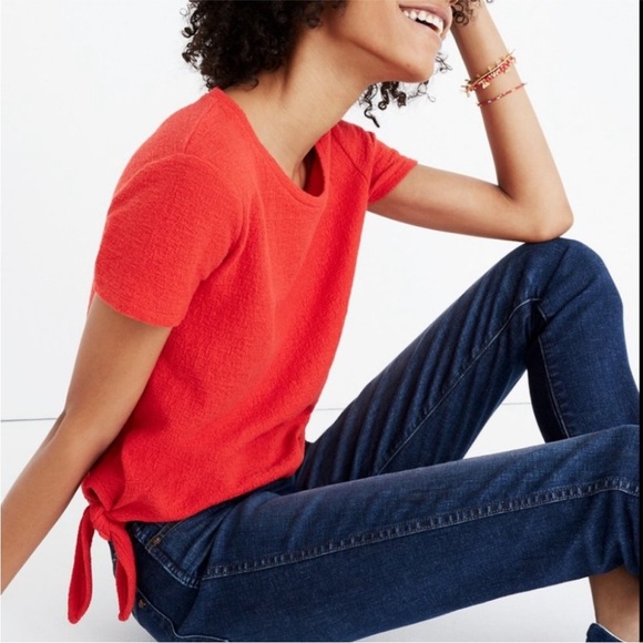 Madewell Red Short Sleeve Tee with side ties - Picture 1 of 7